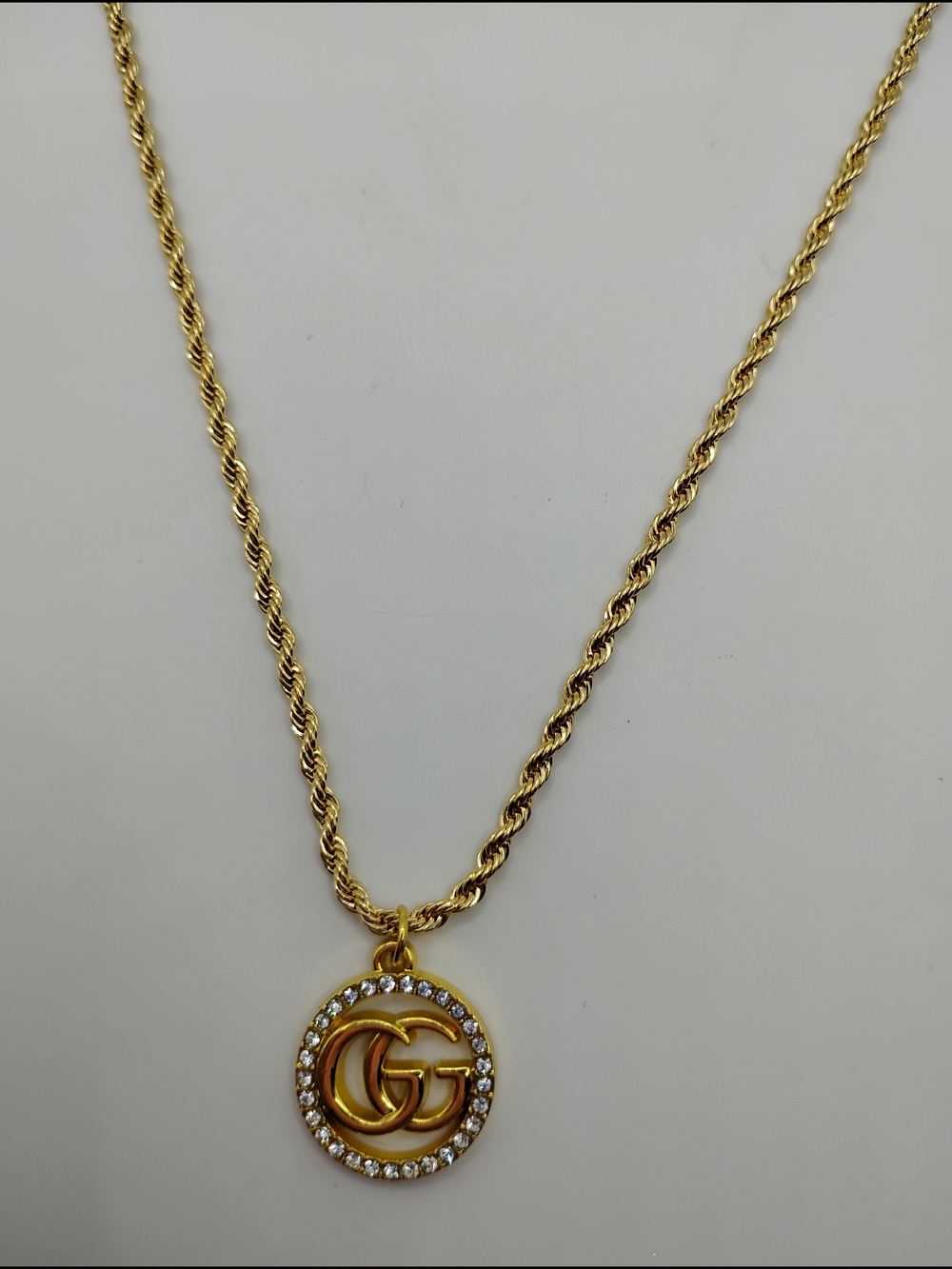 Gucci Gold Double G Crystal Authentic Pendant On A 14K Rope Necklace - Picture 11 of 16